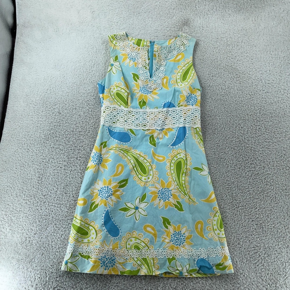 Lilly Pulitzer Paisley Floral Shift Dress Women's 6 V-Notch Neckline‎ Lace Trim